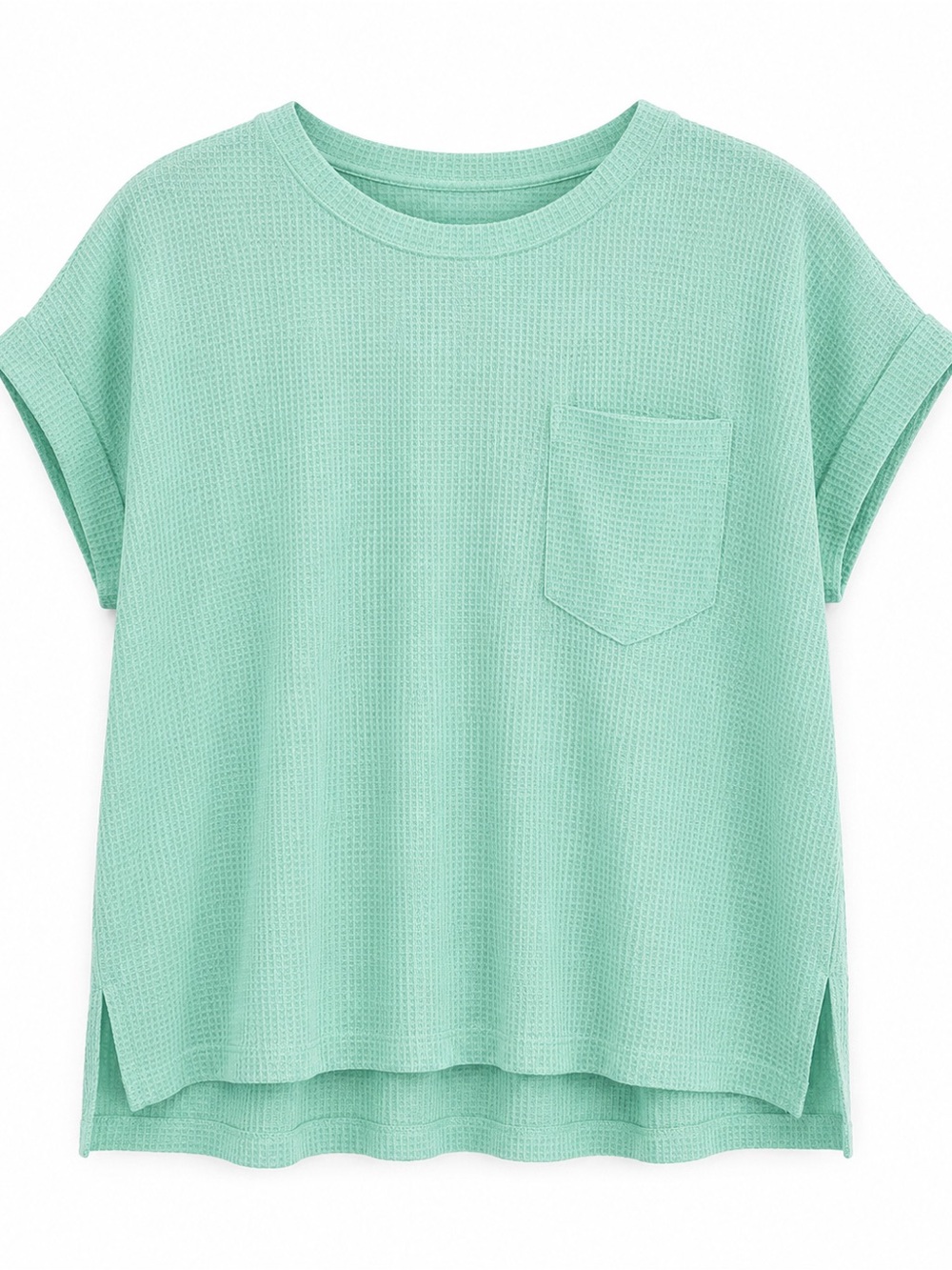 Short Sleeve Waffle Pocket Top in Mint